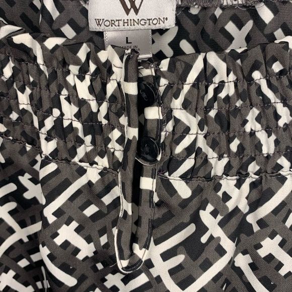 Worthington Top Dressy Blouse Black White Tie On Side Size Large - Picture 3 of 8